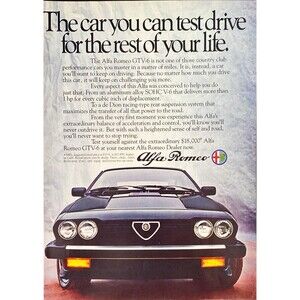 Alfa Romeo "The Car You Can Test Drive for Rest of Your Life" Vtg Print Ad '83